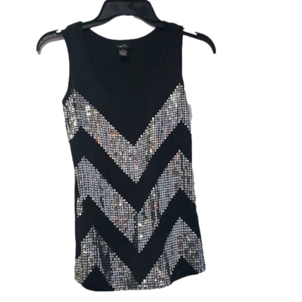 RUE 21  Tank Top black & silver sequins small
